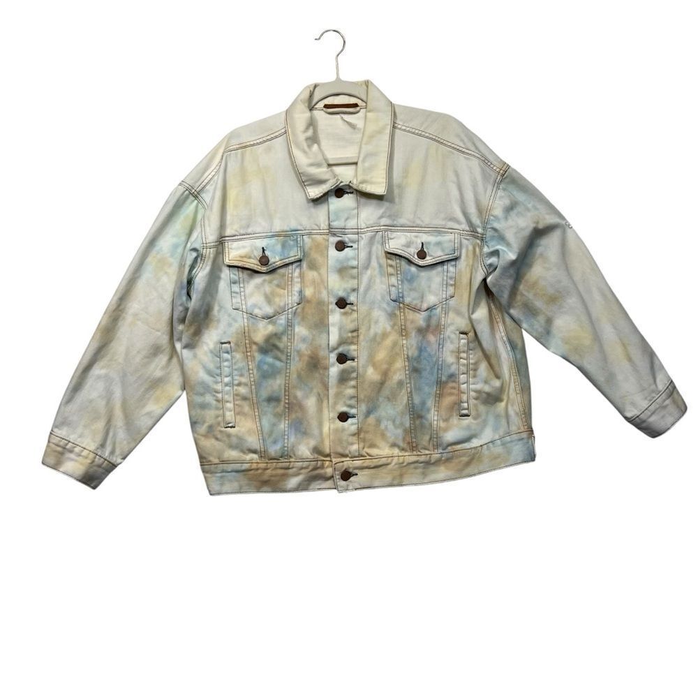 Free People M/L White Multi Colored Tie Dye Denim Oversized Jacket